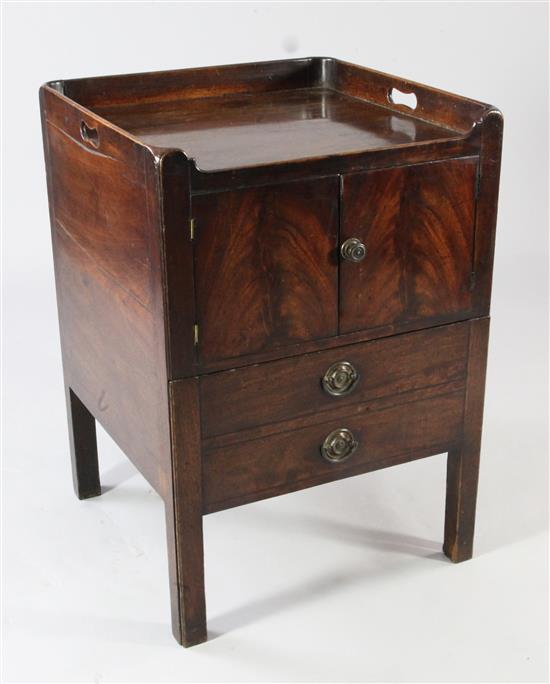 A George III mahogany tray top night cupboard, W.1ft 10in.